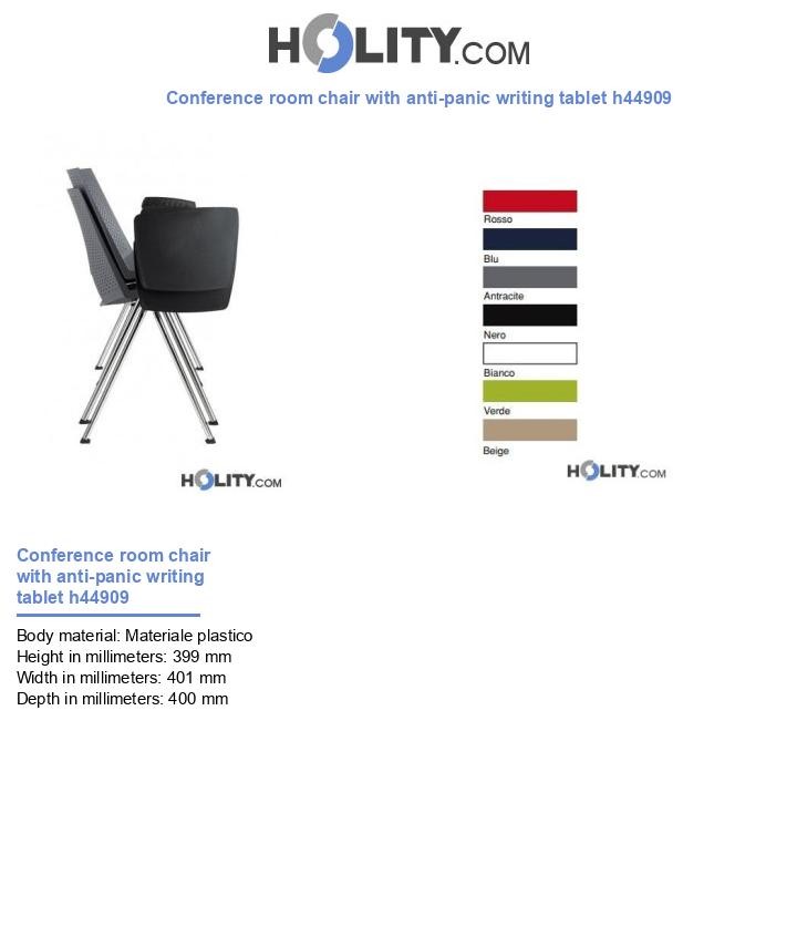 Conference room chair with anti-panic writing tablet h44909