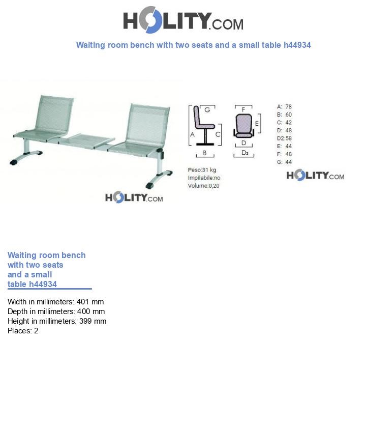 Waiting room bench with two seats and a small table h44934
