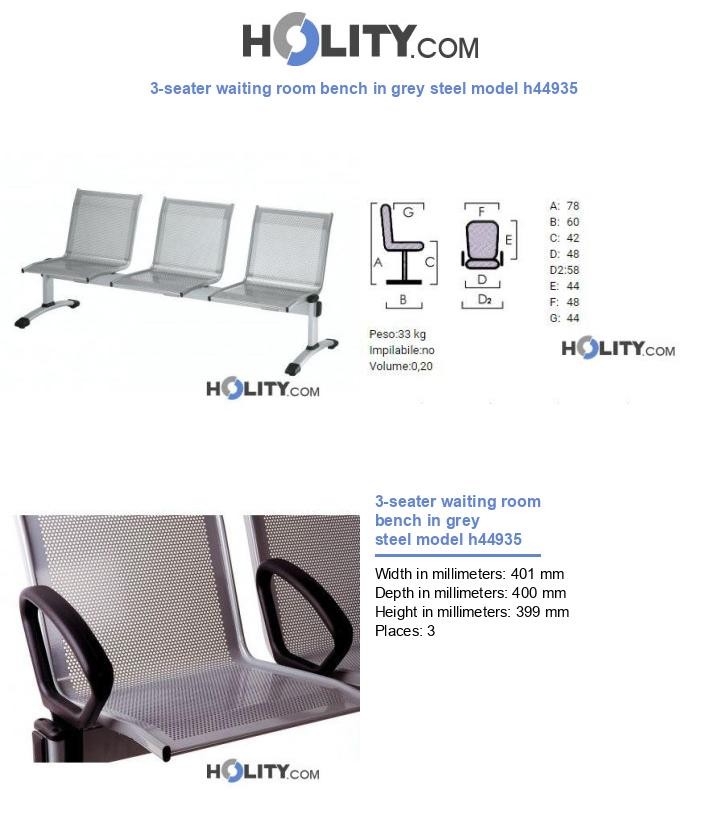 3-seater waiting room bench in grey steel model h44935