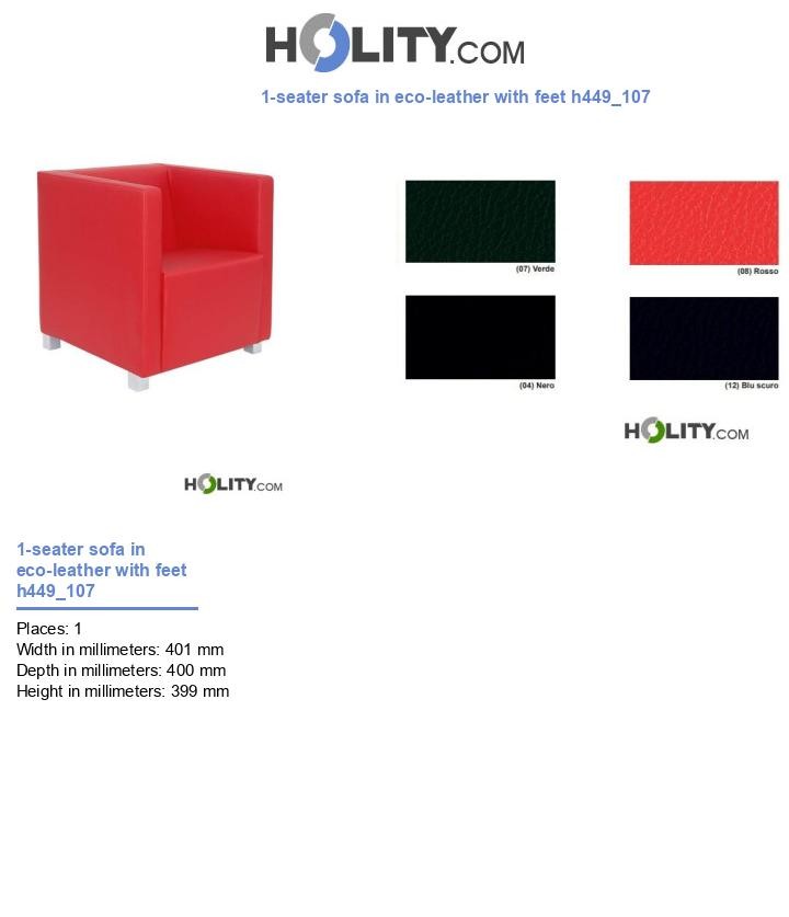 1-seater sofa in eco-leather with feet h449_107