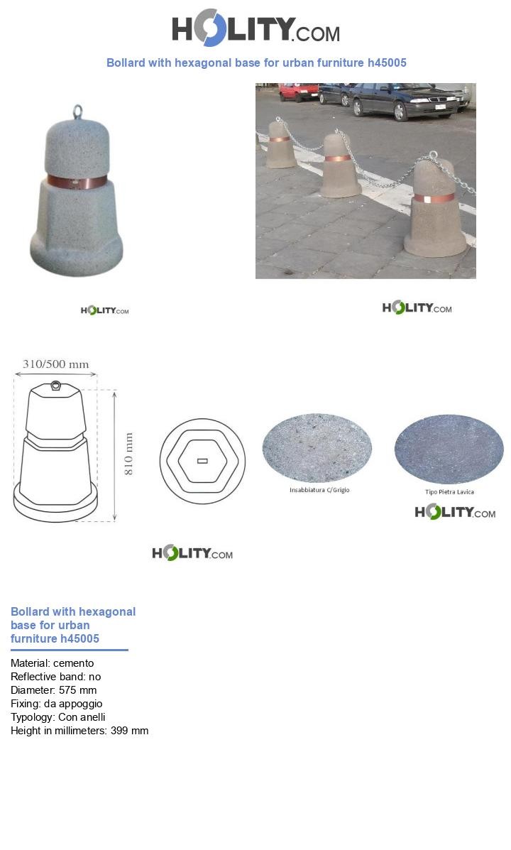 Bollard with hexagonal base for urban furniture h45005