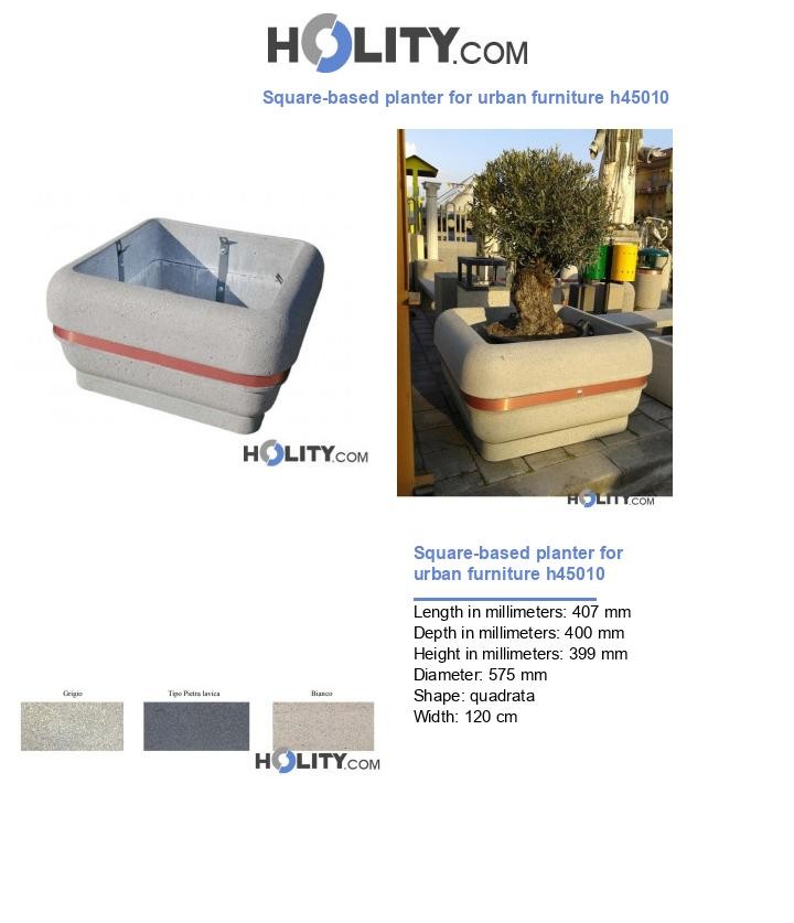 Square-based planter for urban furniture h45010