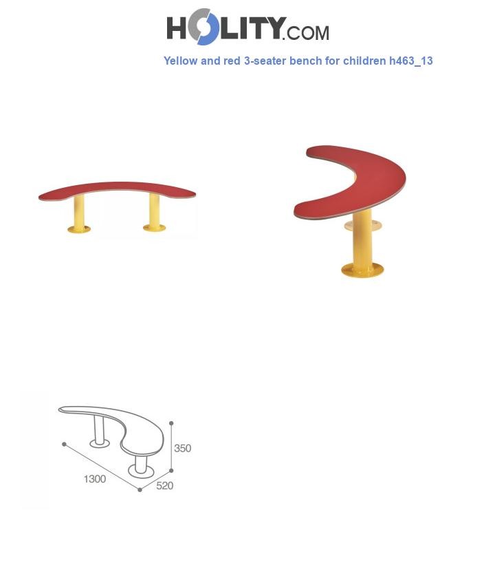 Yellow and red 3-seater bench for children h463_13