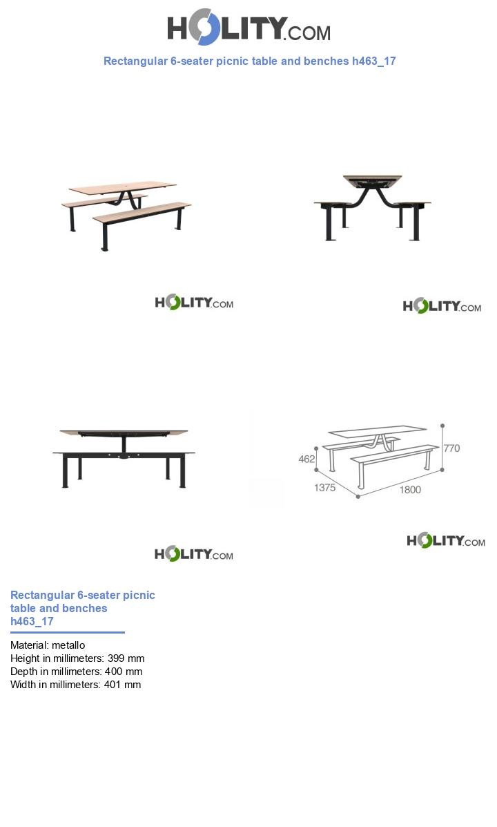 Rectangular 6-seater picnic table and benches h463_17