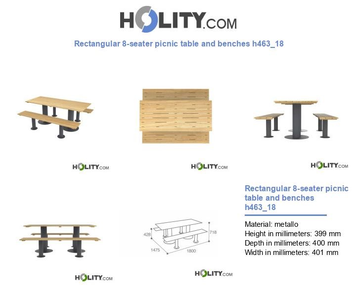 Rectangular 8-seater picnic table and benches h463_18