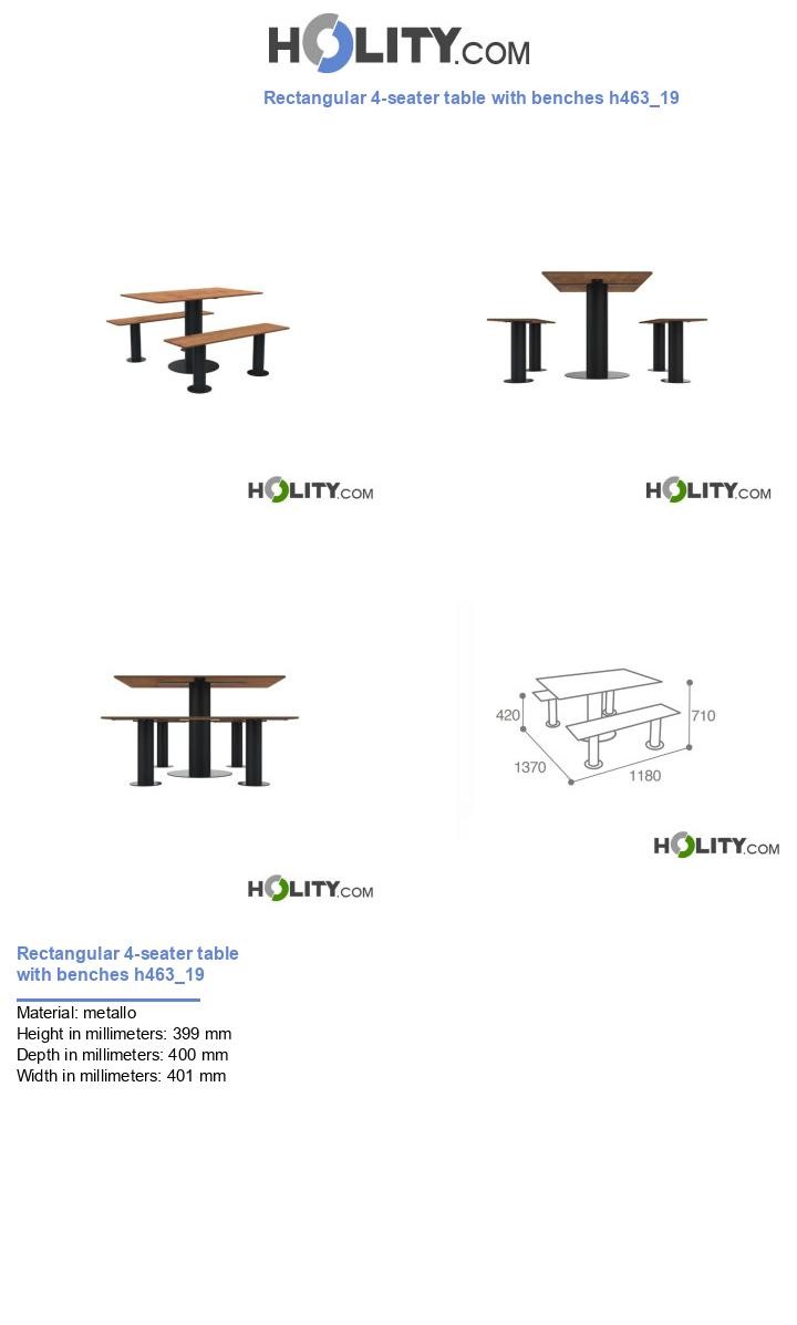 Rectangular 4-seater table with benches h463_19