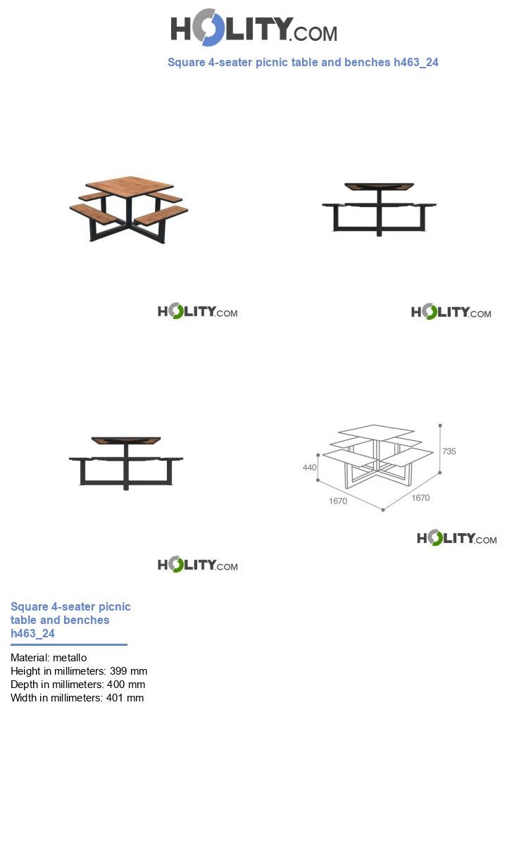 Square 4-seater picnic table and benches h463_24