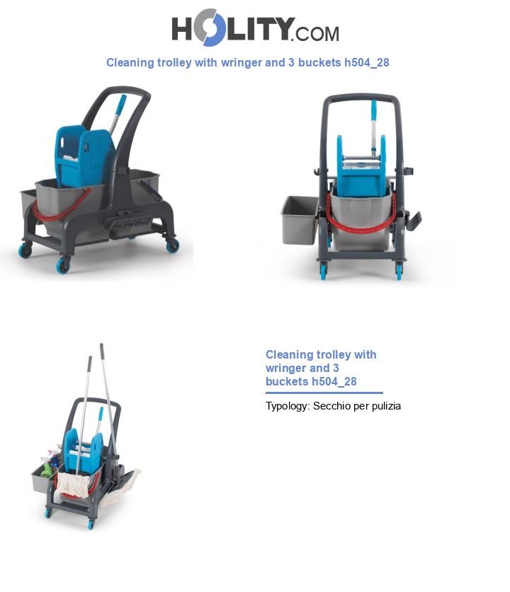 Cleaning trolley with wringer and 3 buckets h504_28