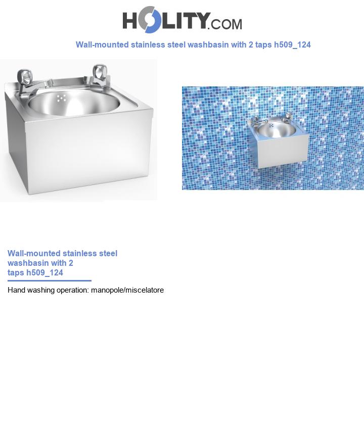 Wall-mounted stainless steel washbasin with 2 taps h509_124