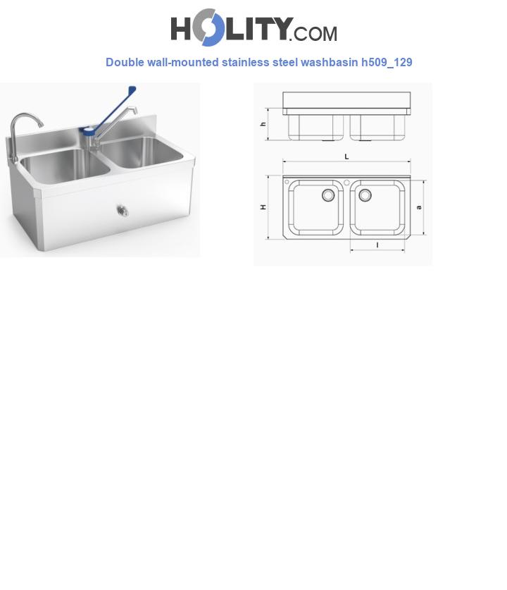 Double wall-mounted stainless steel washbasin h509_129