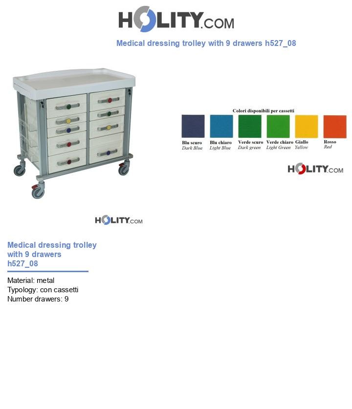 Medical dressing trolley with 9 drawers h527_08