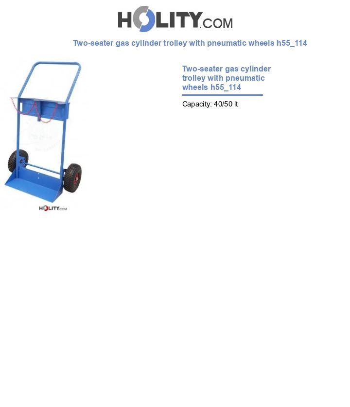 Two-seater gas cylinder trolley with pneumatic wheels h55_114