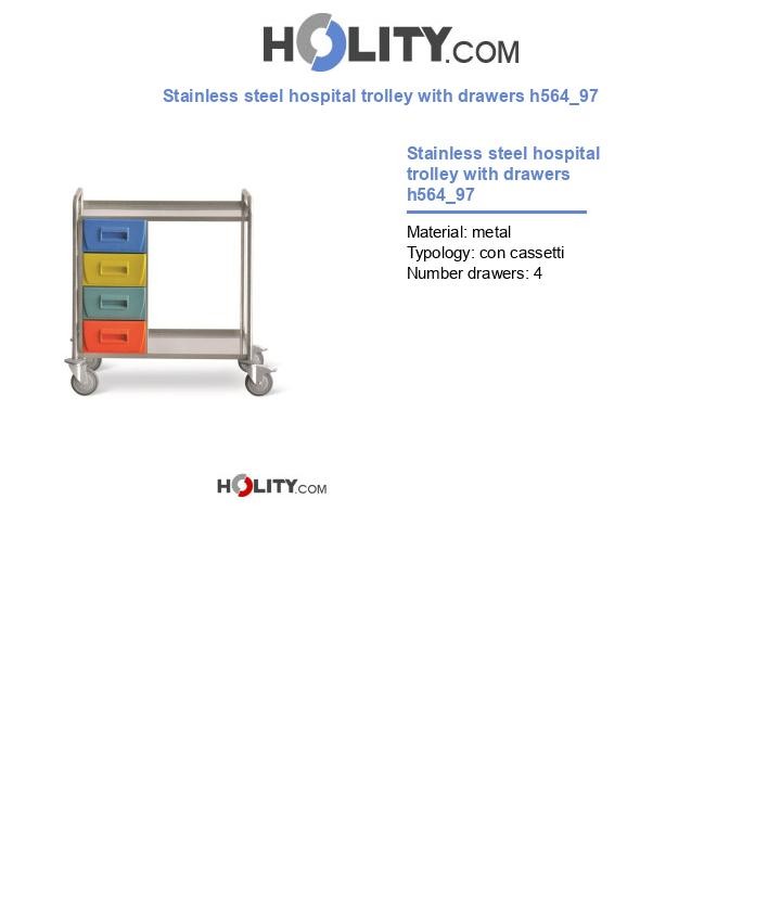 Stainless steel hospital trolley with drawers h564_97