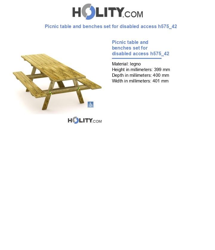 Picnic table and benches set for disabled access h575_42