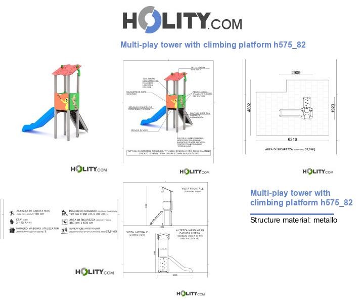 Multi-play tower with climbing platform h575_82
