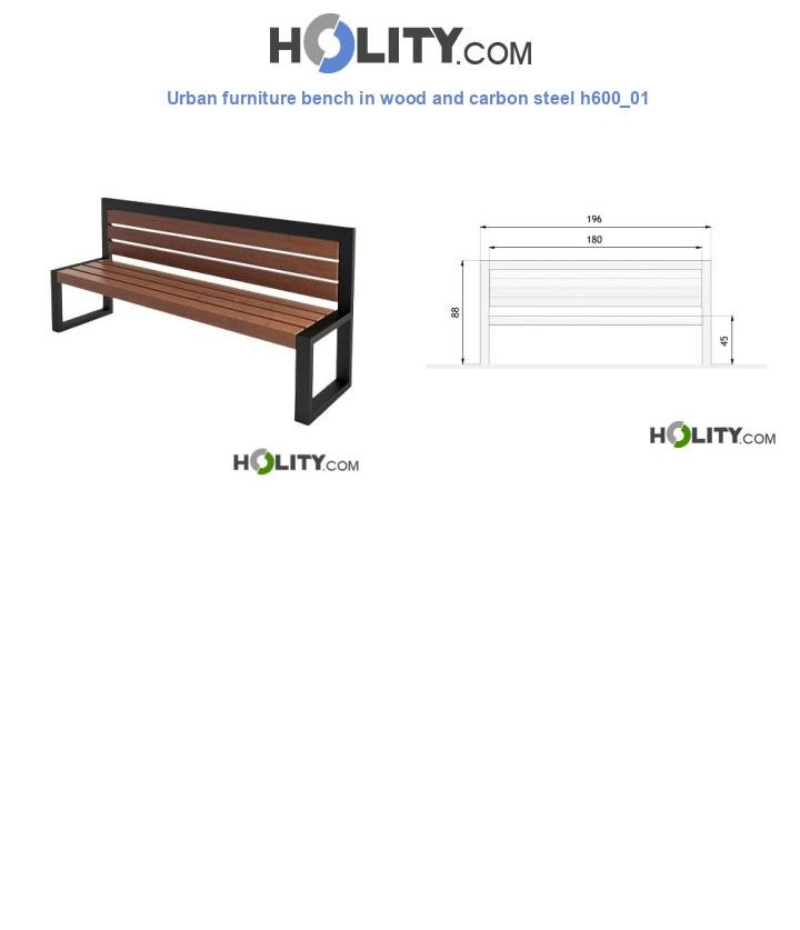 Urban furniture bench in wood and carbon steel h600_01