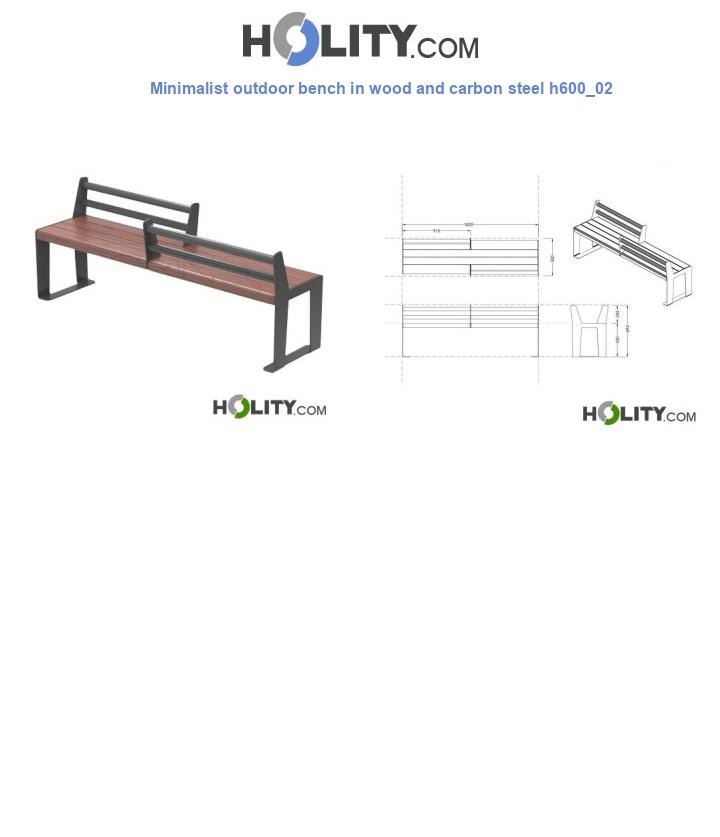 Minimalist outdoor bench in wood and carbon steel h600_02