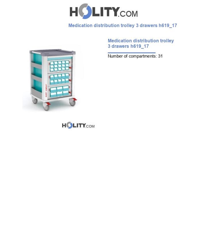 Medication distribution trolley 3 drawers h619_17