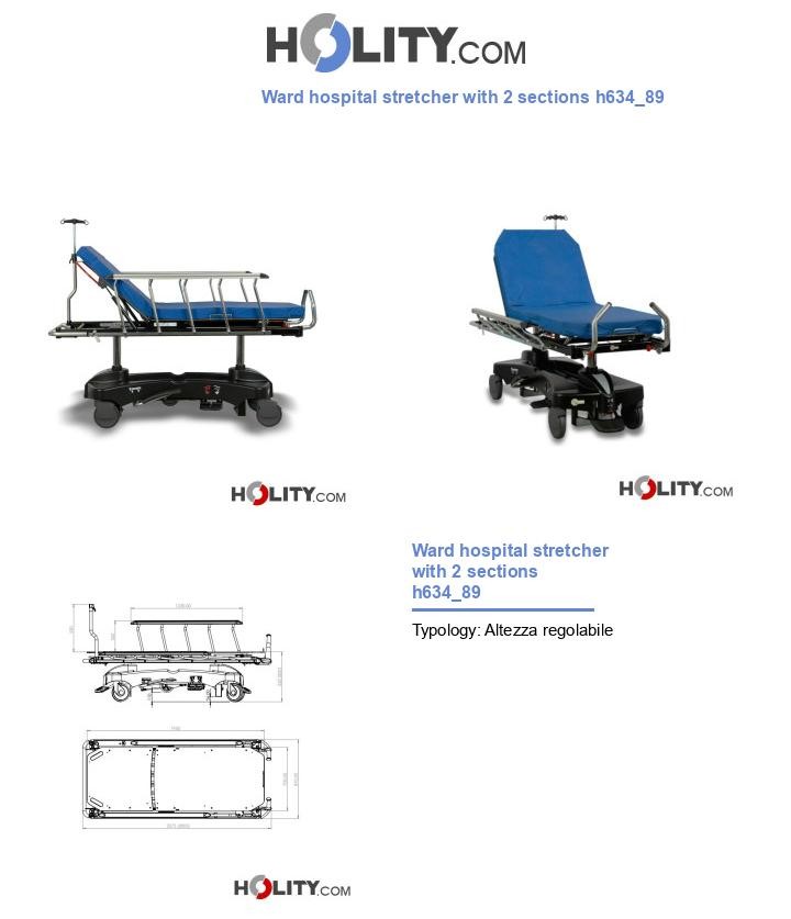 Ward hospital stretcher with 2 sections h634_89