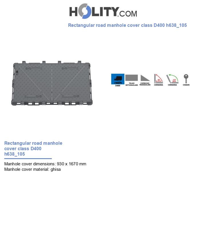 Rectangular road manhole cover class D400 h638_105