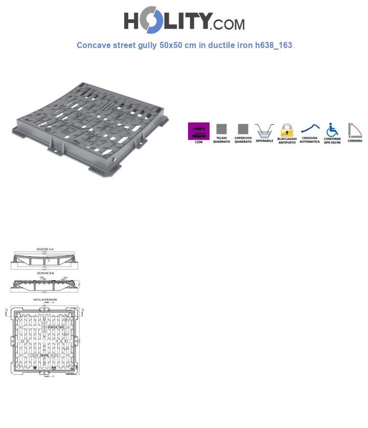 Concave street gully 50x50 cm in ductile iron h638_163