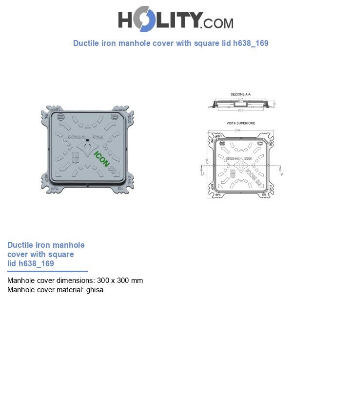 Ductile iron manhole cover with square lid h638_169