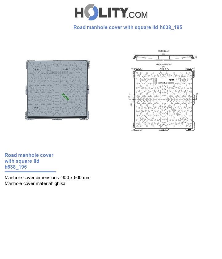 Road manhole cover with square lid h638_195