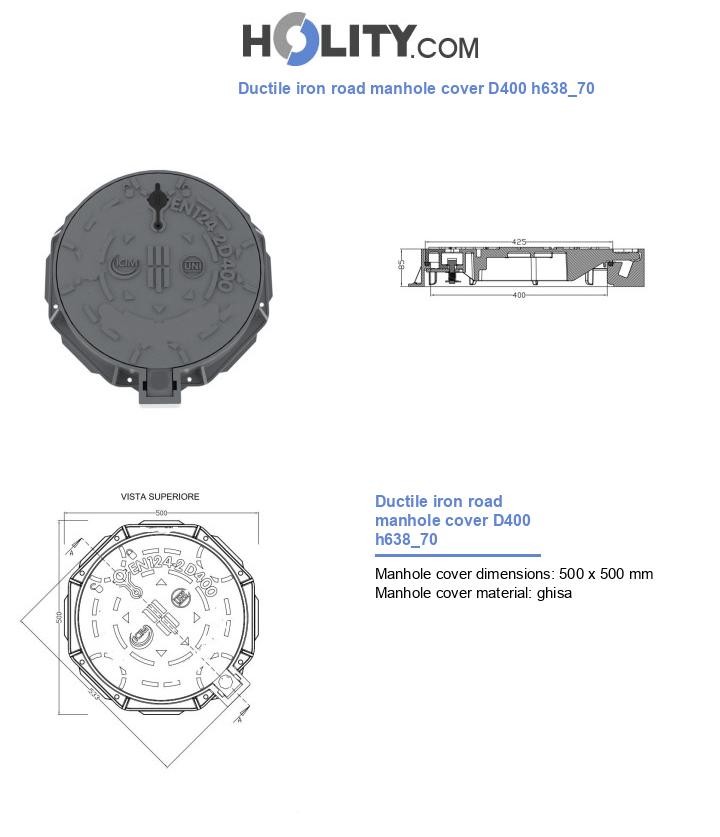 Ductile iron road manhole cover D400 h638_70