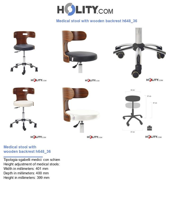Medical stool with wooden backrest h648_36