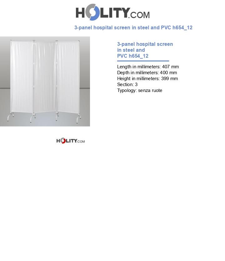 3-panel hospital screen in steel and PVC h654_12
