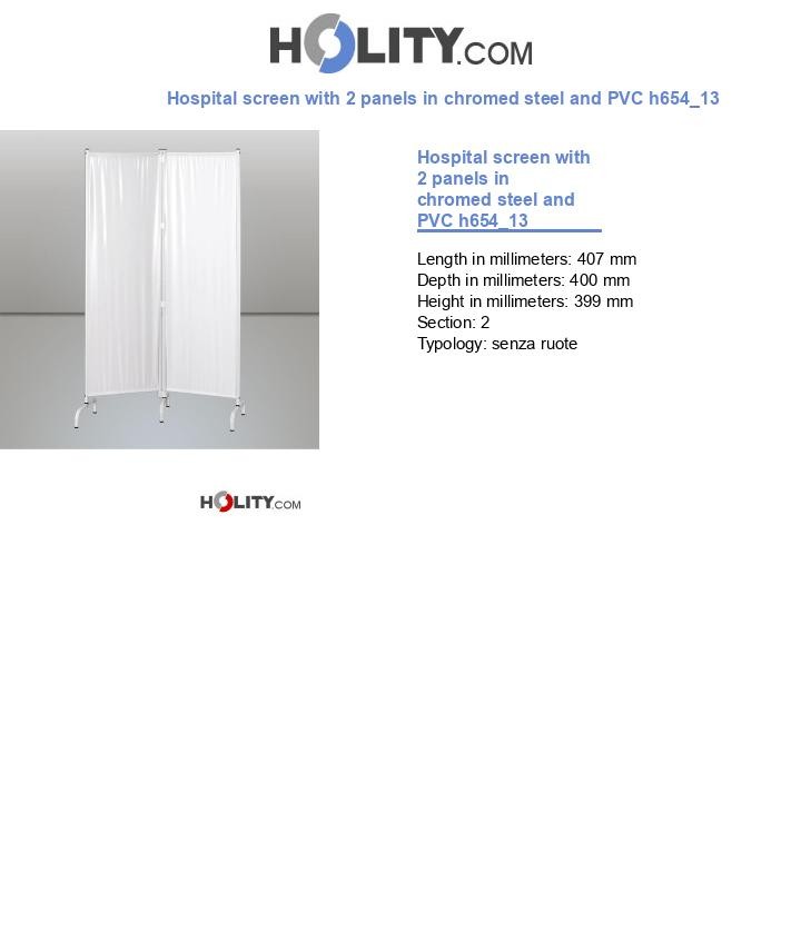 Hospital screen with 2 panels in chromed steel and PVC h654_13