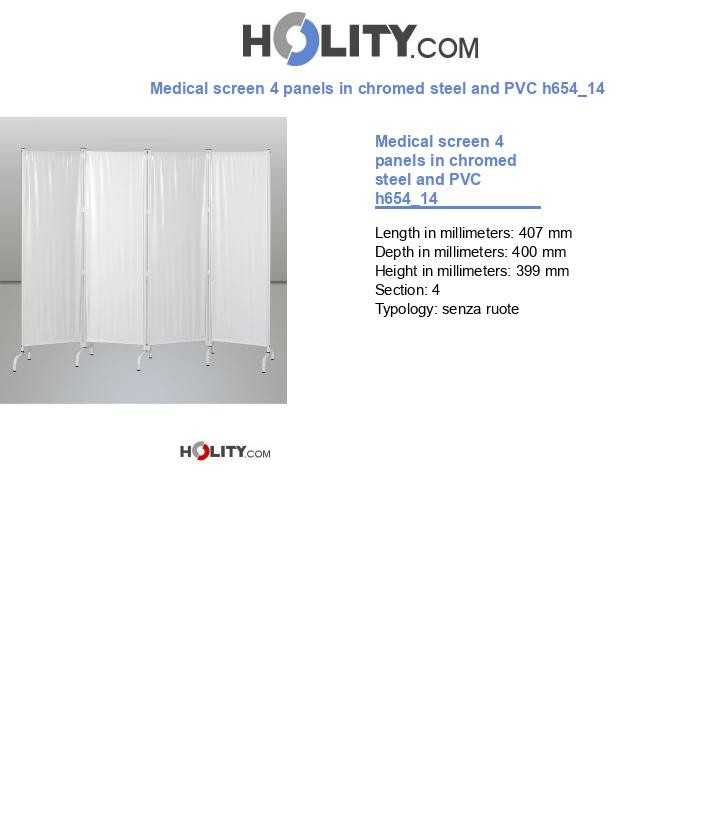 Medical screen 4 panels in chromed steel and PVC h654_14
