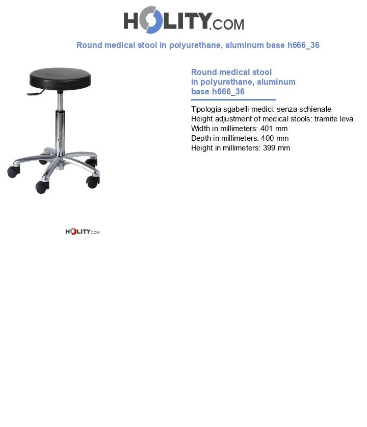 Round medical stool in polyurethane, aluminum base h666_36