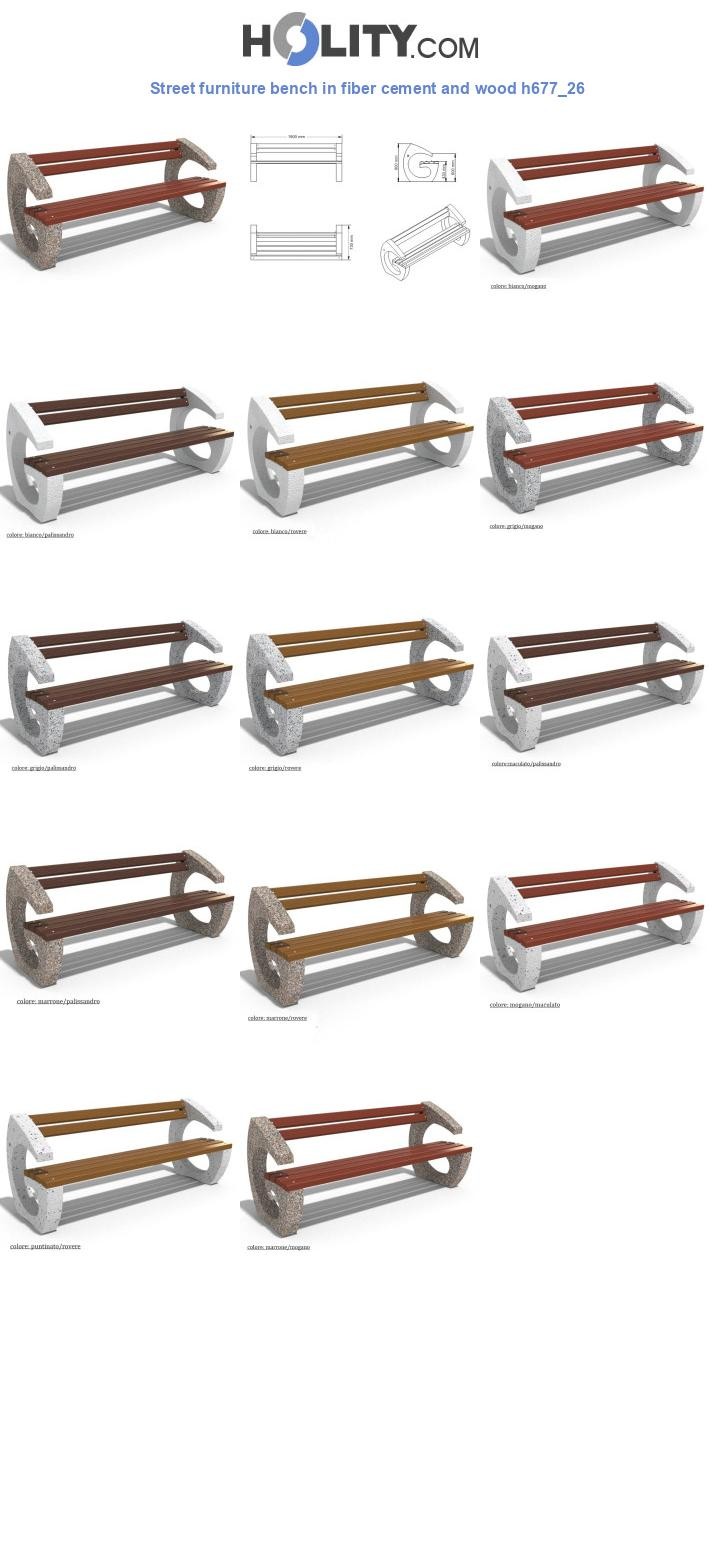 Street furniture bench in fiber cement and wood h677_26