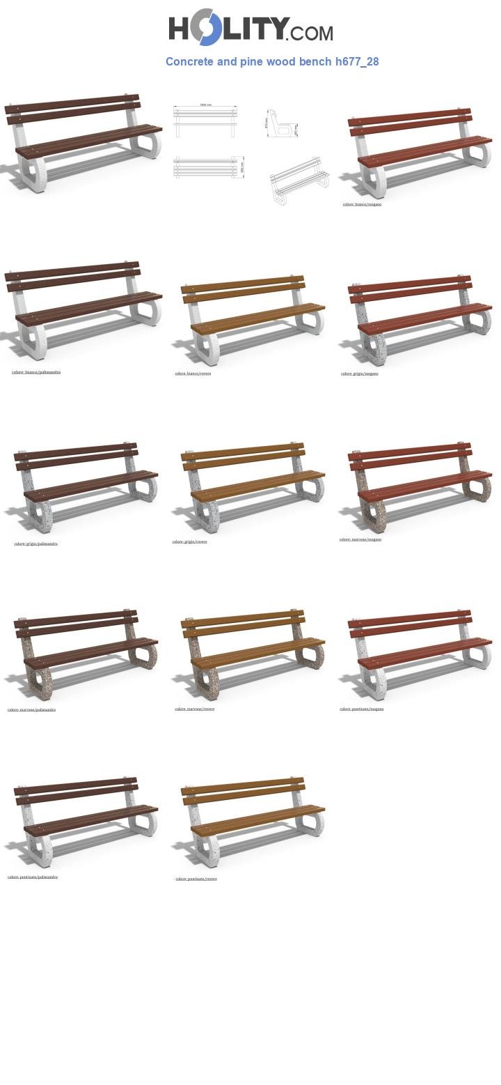 Concrete and pine wood bench h677_28