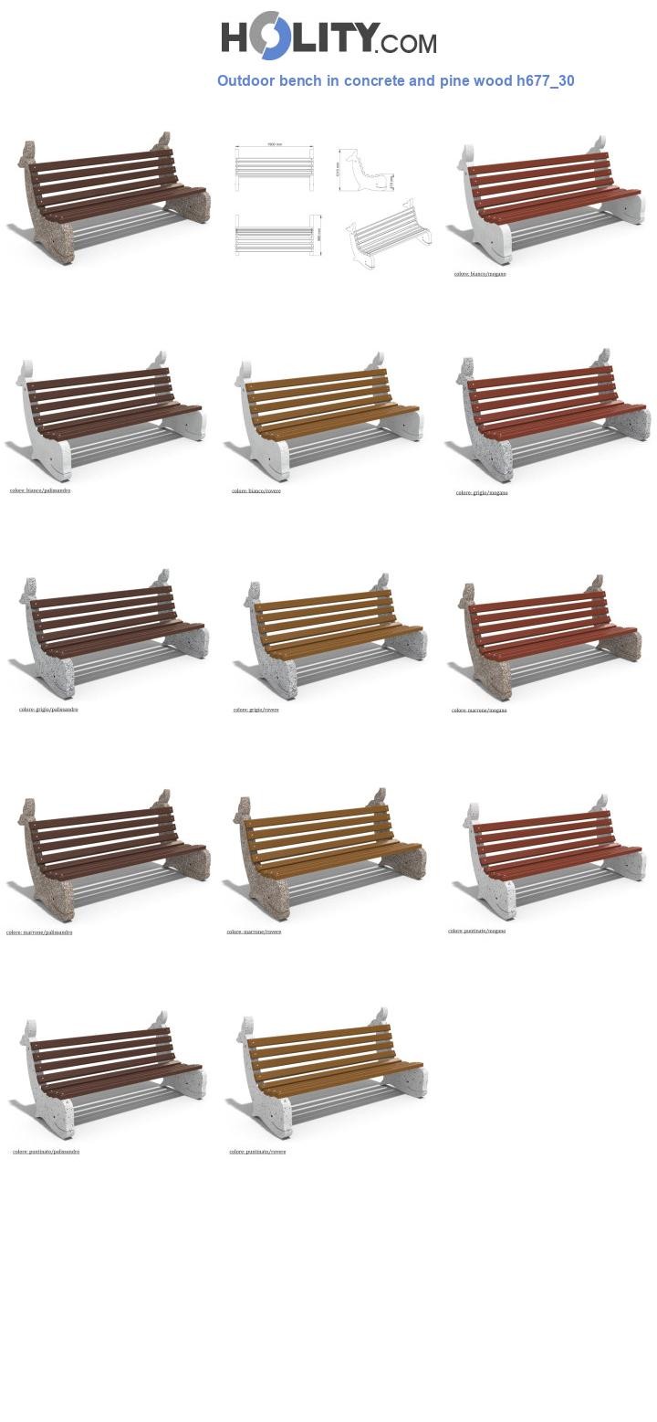 Outdoor bench in concrete and pine wood h677_30