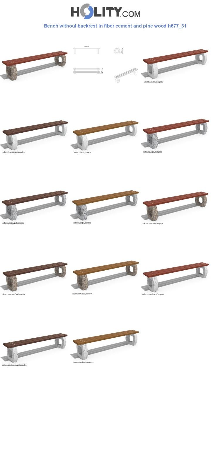 Bench without backrest in fiber cement and pine wood h677_31
