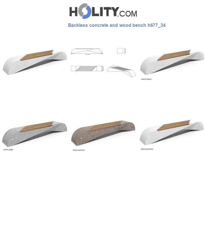 Backless concrete and wood bench h677_34