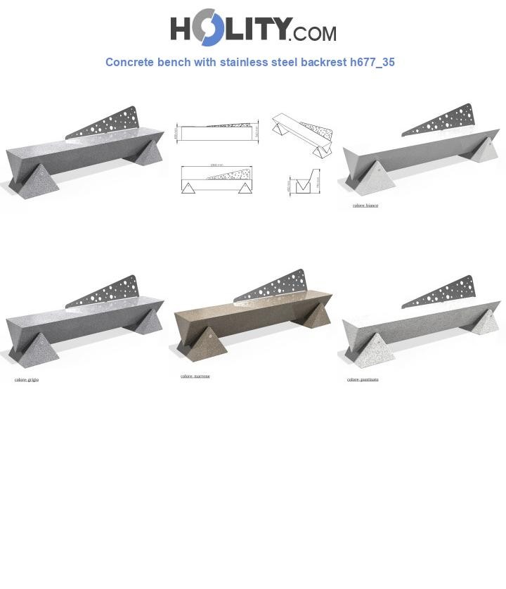 Concrete bench with stainless steel backrest h677_35