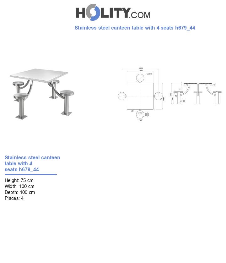 Stainless steel canteen table with 4 seats h679_44