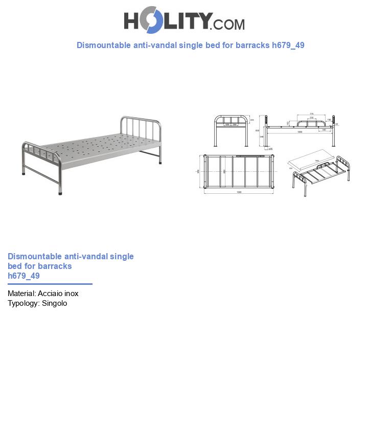 Dismountable anti-vandal single bed for barracks h679_49