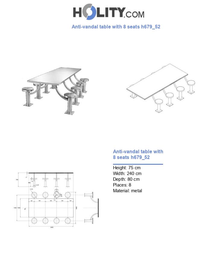 Anti-vandal table with 8 seats h679_52