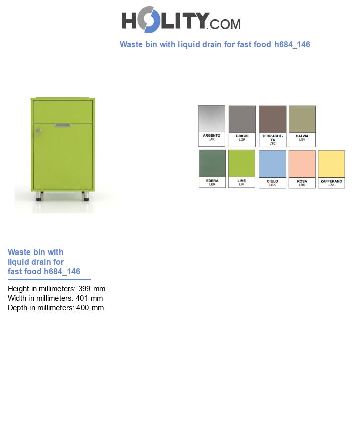 Waste bin with liquid drain for fast food h684_146