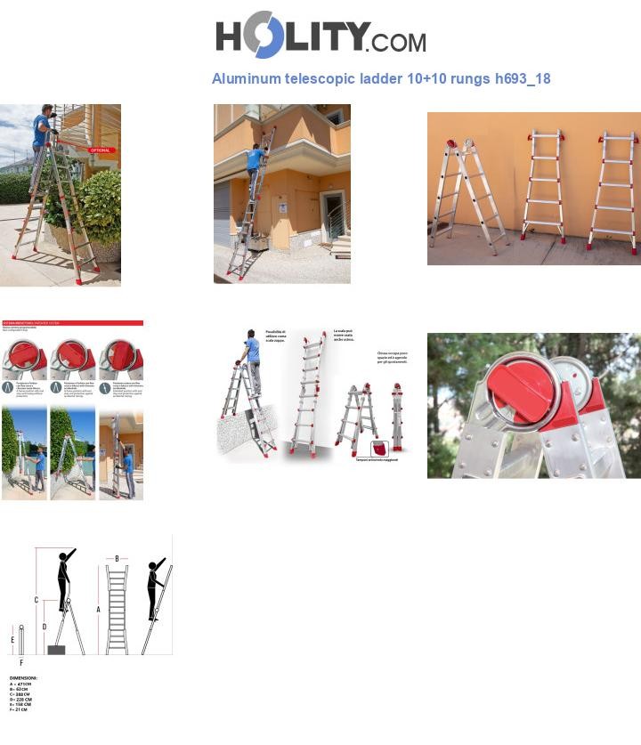 Aluminum telescopic ladder 10+10 rungs h693_18