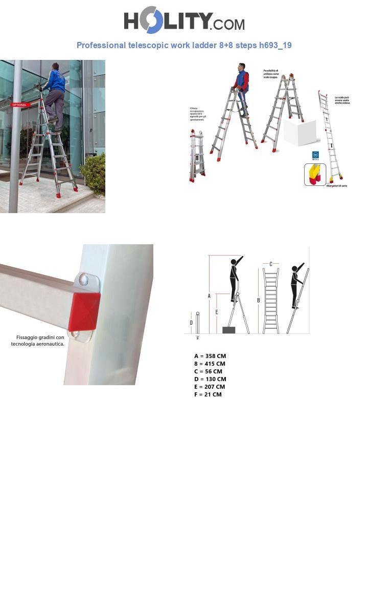 Professional telescopic work ladder 8+8 steps h693_19