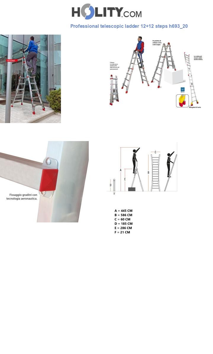 Professional telescopic ladder 12+12 steps h693_20