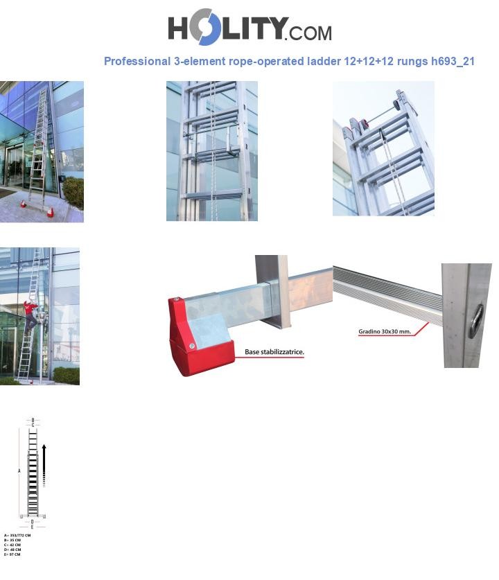 Professional 3-element rope-operated ladder 12+12+12 rungs h693_21
