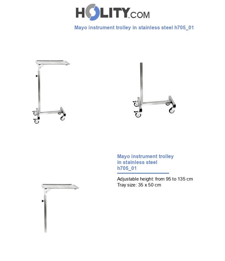 Mayo instrument trolley in stainless steel h705_01