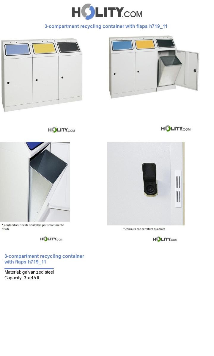 3-compartment recycling container with flaps h719_11