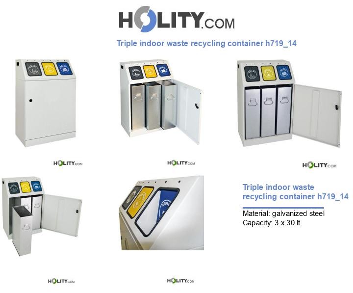 Triple indoor waste recycling container h719_14